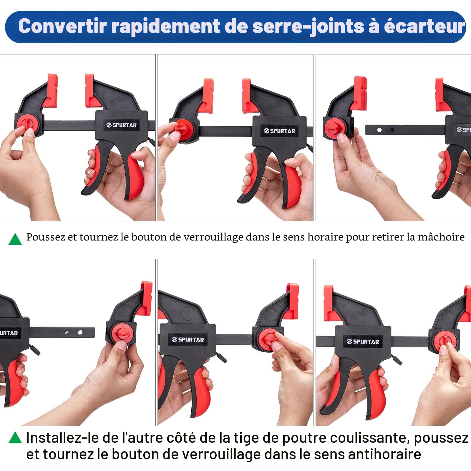 Spurtar Lot de 6 Serre Joint Menuisier 150 MM 300 MM - Serre Joint Rapide Libération Rapide