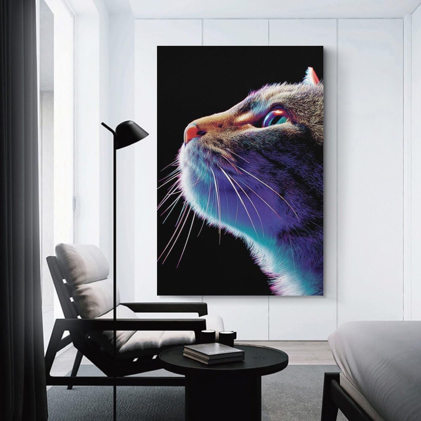 Junmoney Decorative Canvas Print Cat Profile with Neon Lighting, 20x30inch(50x75cm), for Living Room, Bedroom Or Home Office, Home Decor Gift with Stylish Appeal