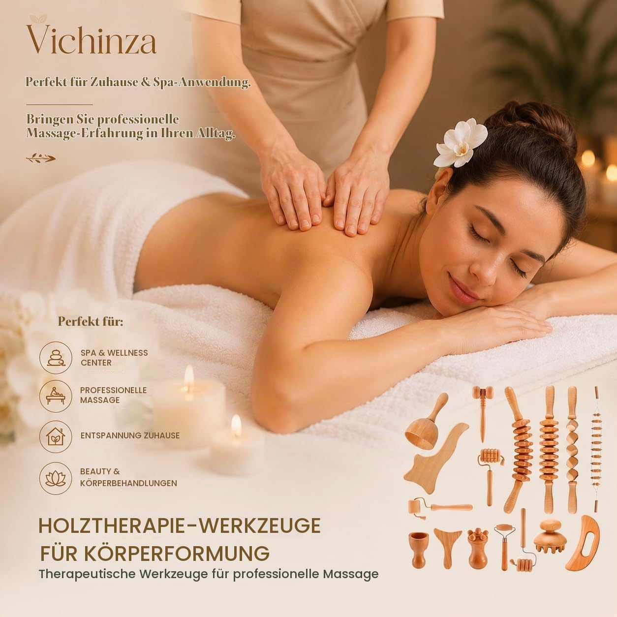 16-teiliges Wood Therapy Massage Set aus Holz, Maderotherapie Massage Tools mit Gua Sha & Faszien Roller für Ganzkörpermassage, Wellness und Muskelentspannung