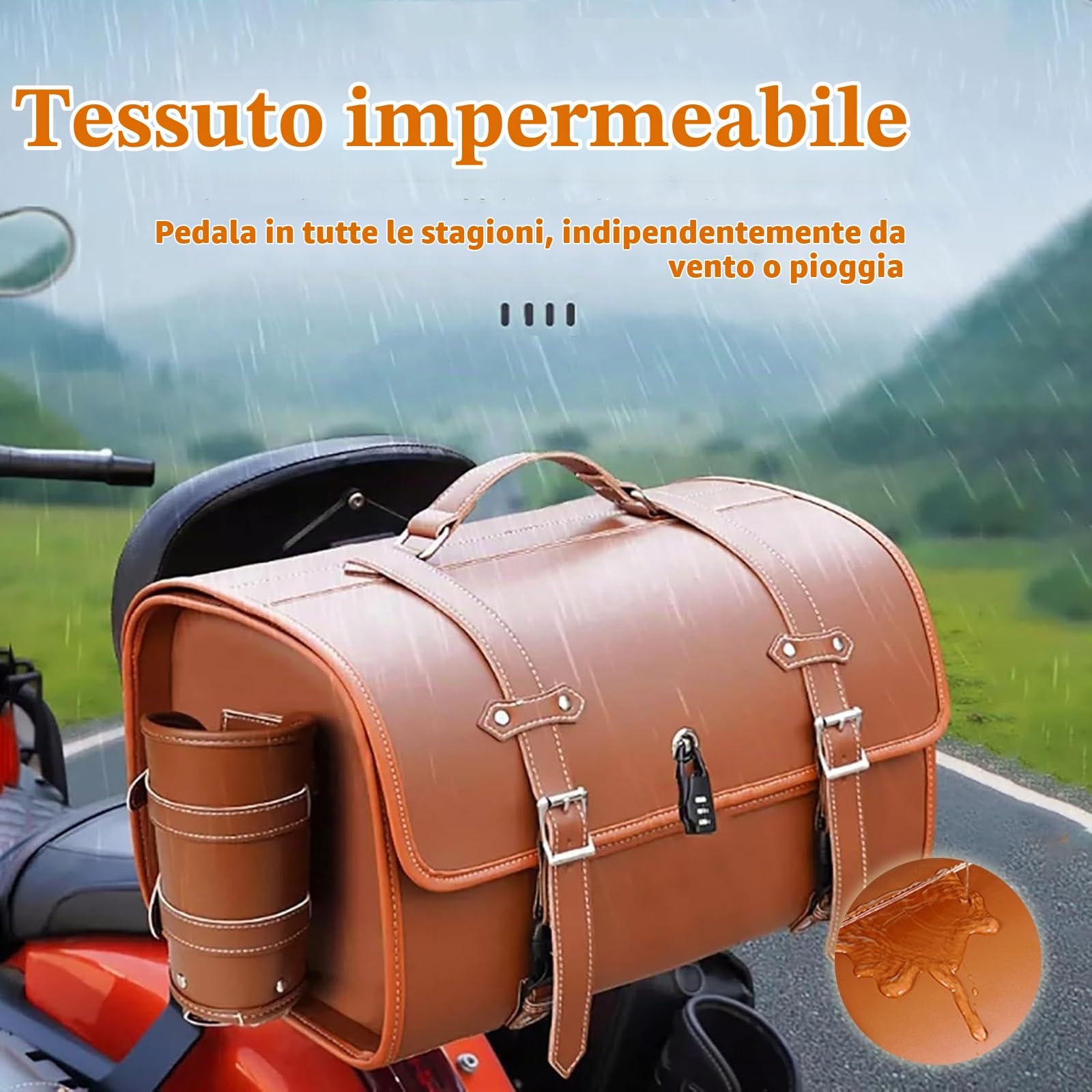 Moto Baule Posteriore per Vespa GTS GTV 250 300, Bauletto Impermeabile, Borse in Pelle Strumenti, Borsa da Sella, B Light Brown