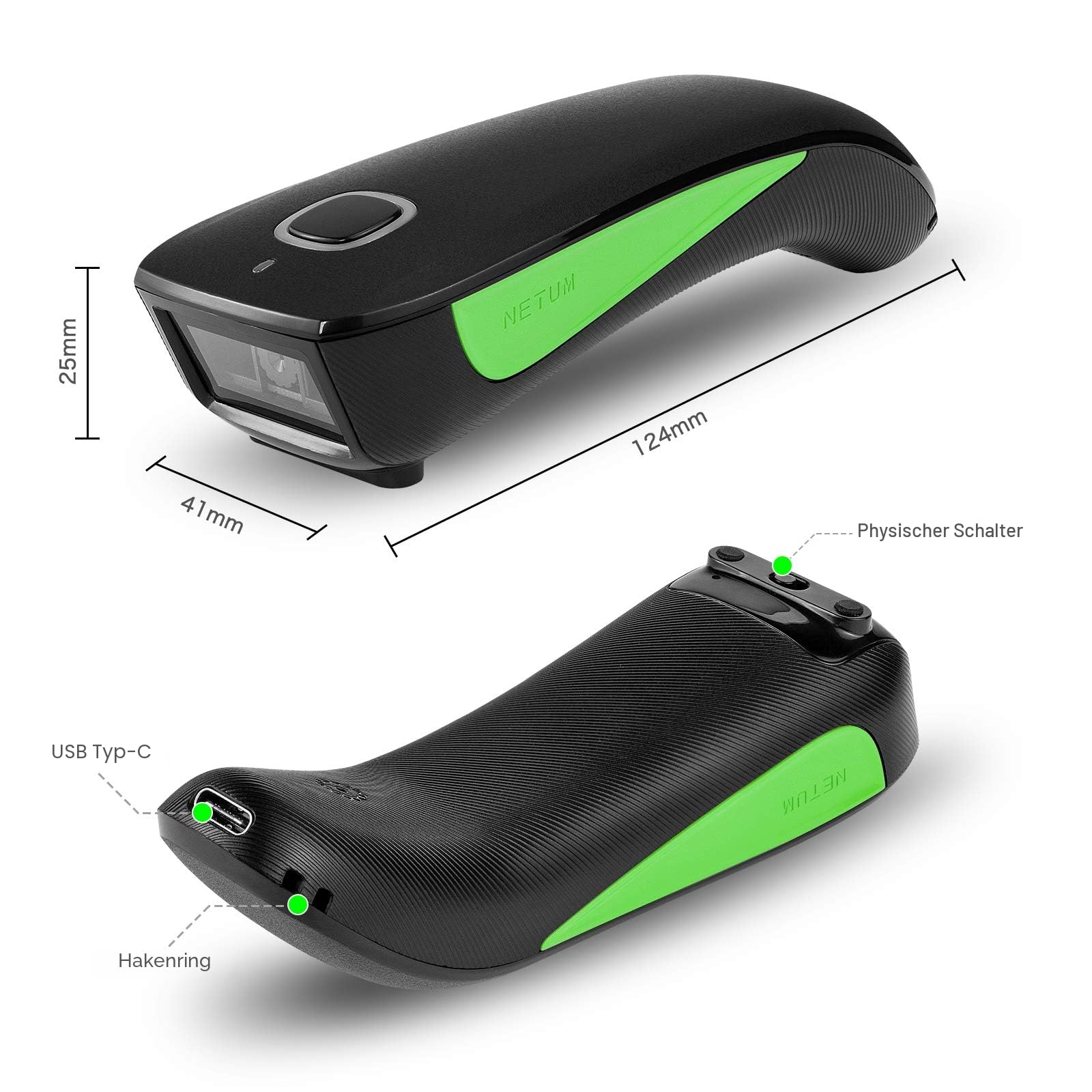 NETUM C740 kabellos Bluetooth Barcode-Scanner 1D USB Taschenscanner für Inventar Tablet iPhone iPad Android iOS PC POS