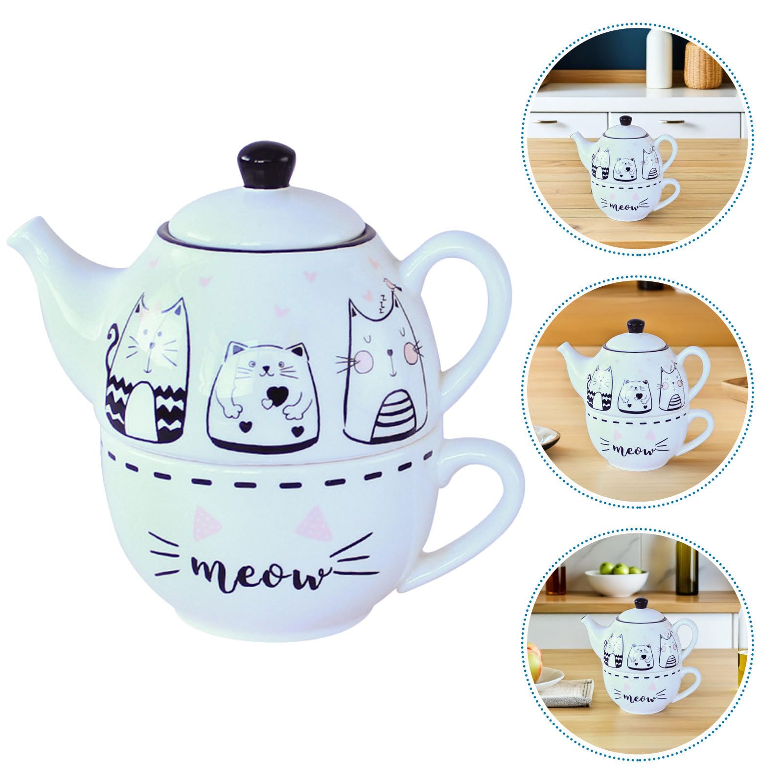 Juego de Tetera con Diseño de Gato Color Claro de Cerámica Decoración Creativa y Elegante para Aficionados al Té para Reuniones Personales el Hogar