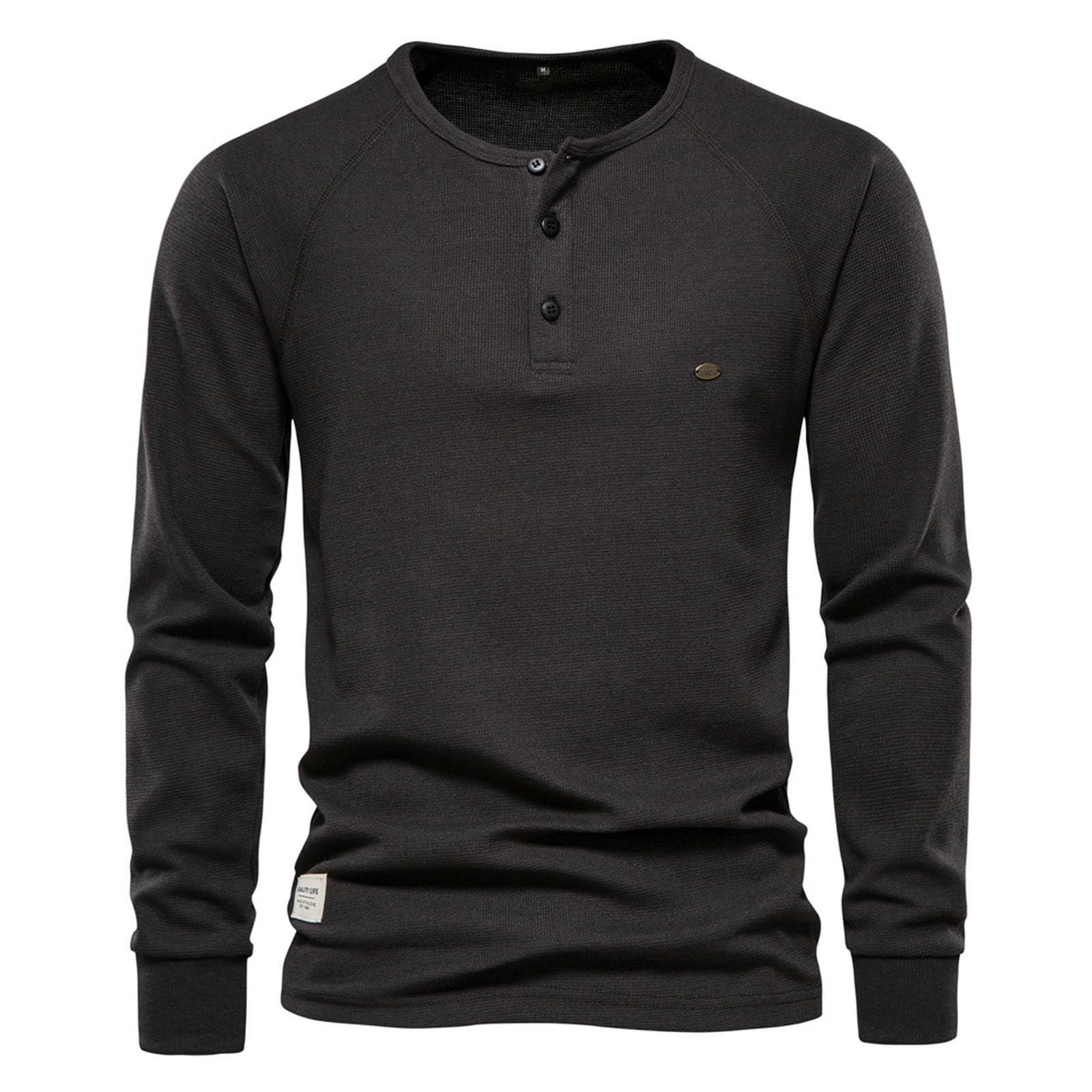 Maglietta Uomo Maglietta A Maniche Lunghe Autunno E Inverno T-Shirt Uomo Collo alla Coreana-Grigio Scuro-s