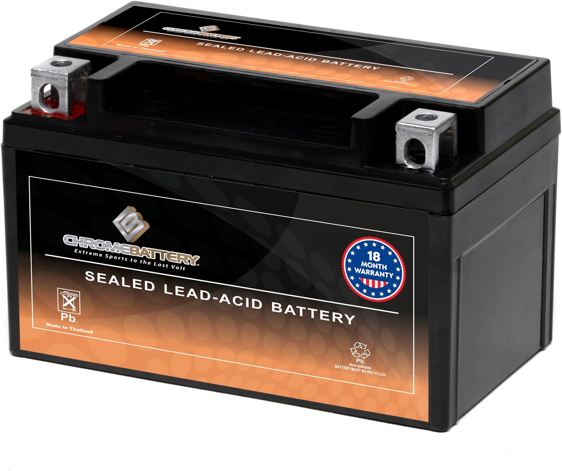 Chrome Battery YTZ10S Maintenance Free Replacement Battery for ATV and Motorcycle: 12 Volts, 8.6Ah, Nut and Bolt (T3) Terminal