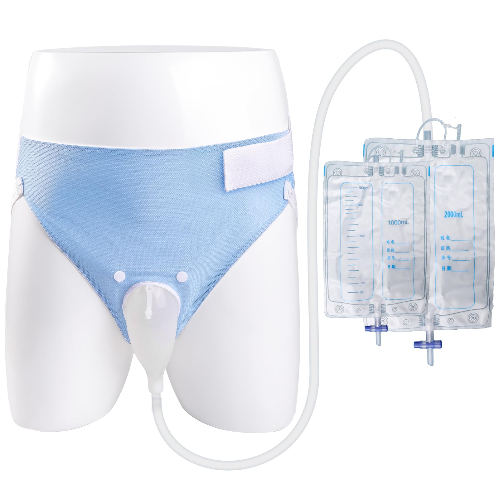 Wearable Urinal for Men,Protable Male Urine Collection Bag?Reusable Silicone Urine Bag,Urinary Drainage Bag System,Elderly Urinal with Urine Bags(2000 ML*1+1000 ML*1) for Bedridden Patients