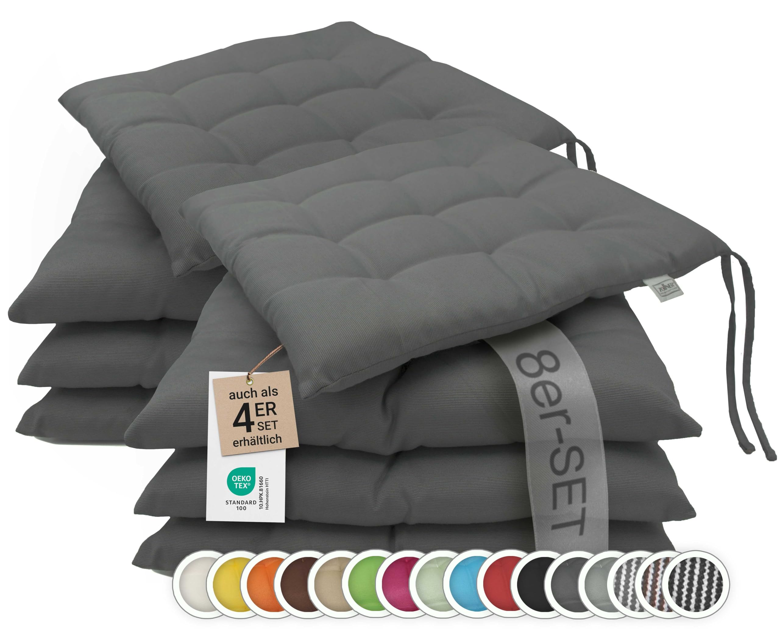 Trintion Sitzkissen 8er Set - Bequeme Stuhlauflagen 40x40cm Mit Bändern