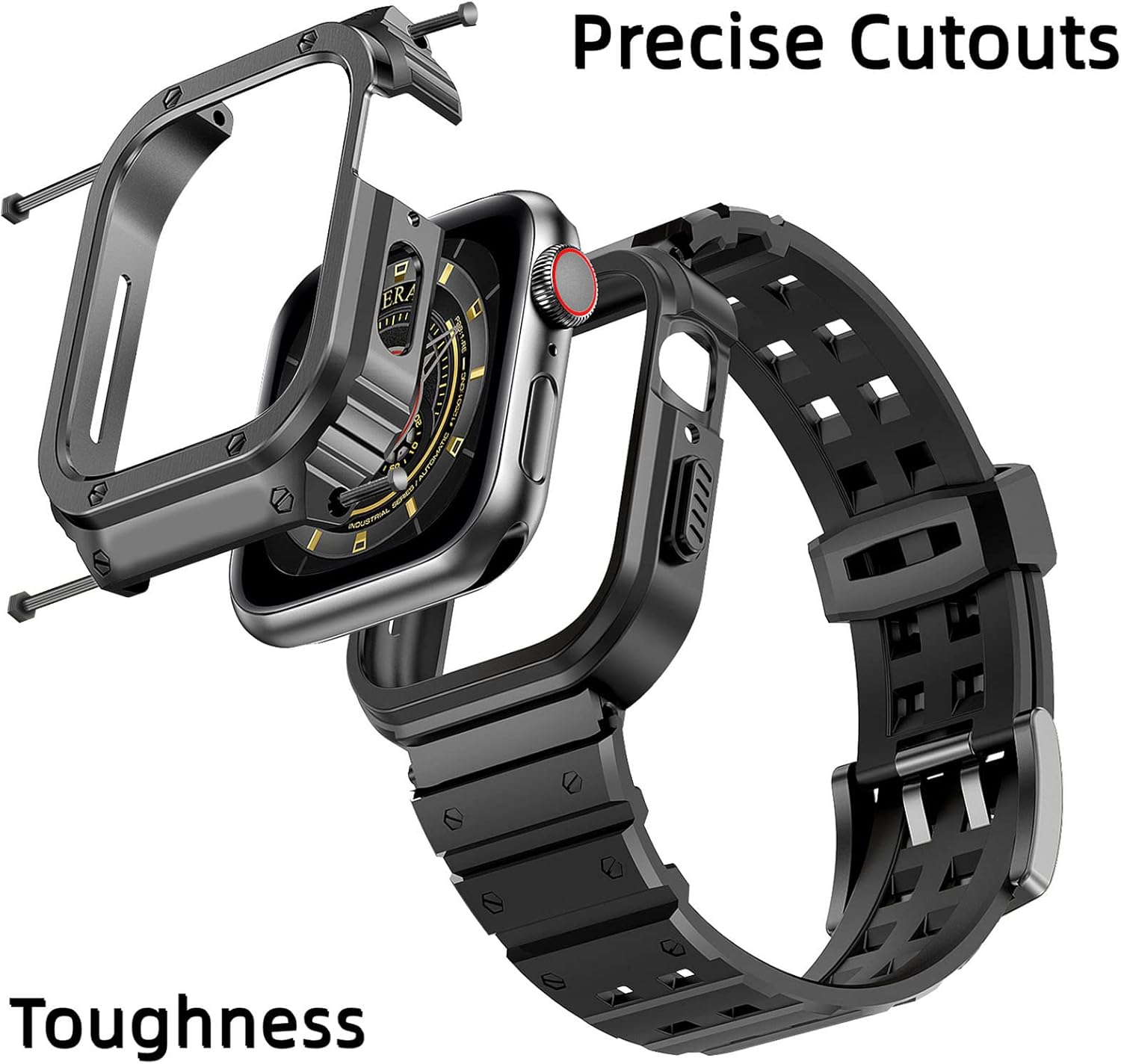 SUPLINK Stainless Steel Case and Band Compatible for Apple Watch 44mm, Metal Rugged Protective Cover and TPU Band for Apple Watch Series 6/SE/5/4 - Men (Space Grey)