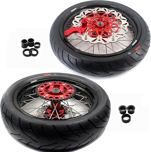 KKE Llanta de 3.5 pulgadas 4.25 * 17 para CRF250R 2014-2022 CRF450R 2013-2022 CRF450RL 2019-2022 Supermoto Wheels CST Neumáticos de buje rojos