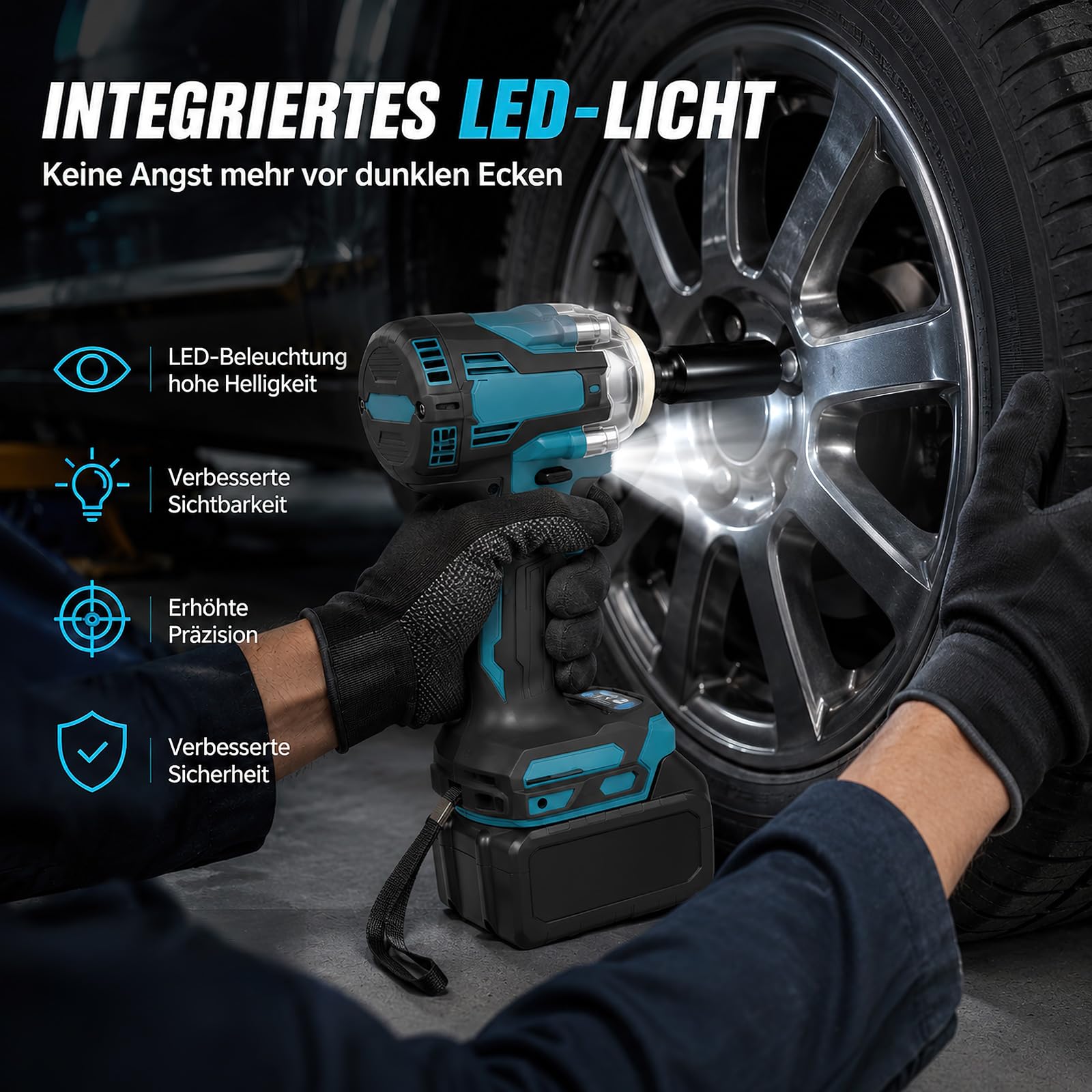 Clé à Chocs Sans Fil 1200N.m, Boulonneuse a Choc Electrique 1/2", 21V 3 en 1 Visseuse à Chocs avec 2 Batteries, avec lumière LED, 5 Douilles à Chocs, pour Maison/Voiture/DIY