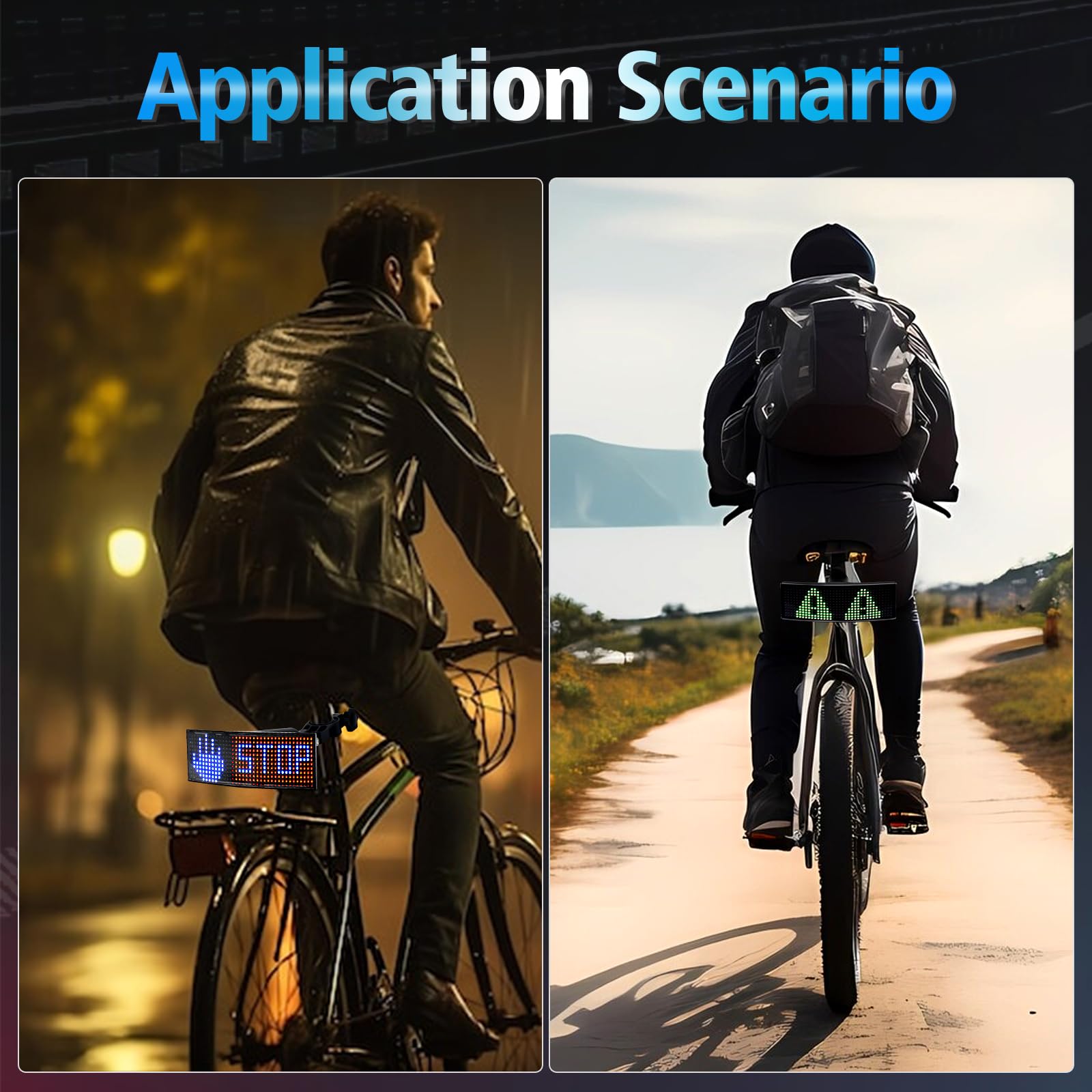GOTUS Luz trasera LED programable para bicicleta, luz trasera para bicicleta, con velocímetro y aplicación de texto personalizado, patrones, pantalla de animaciones, para adultos y niños