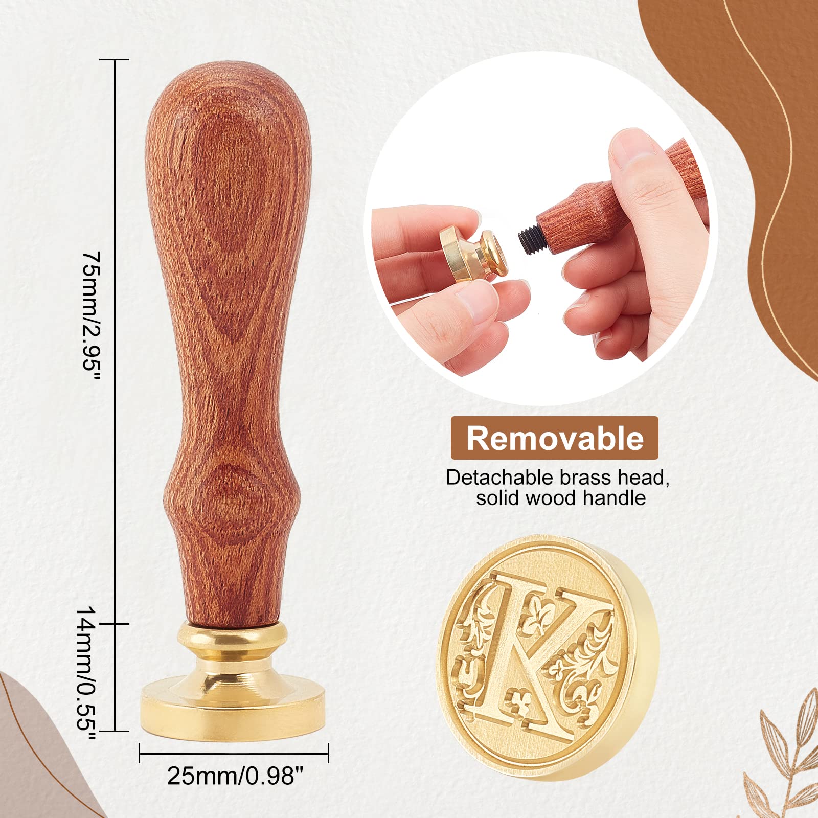 Timbri In Cera Con Alfabeto Retr&ograve; - 2 Timbri Lettera W, Manico In Legno, Testa Ottone 25mm