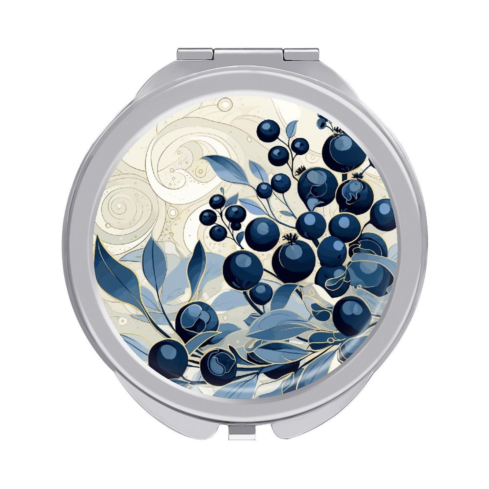 JTREHY Field of Blueberries Makeup Mirror Silver Mirror Surface Folding Makeups Mirrors Lightweight Durable Looking Glass for Suitable Traveling Handbag and Purses