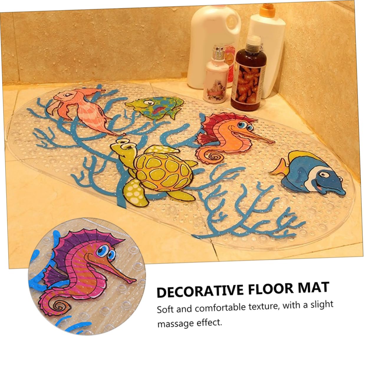 Tappetino da Bagno Antiscivolo Tartaruga Marina in Pvc per Ragazzo Ragazza | Motivo Cartone Animato, Drenaggio Rapido, Texture Confortevole, 1 Pezzo