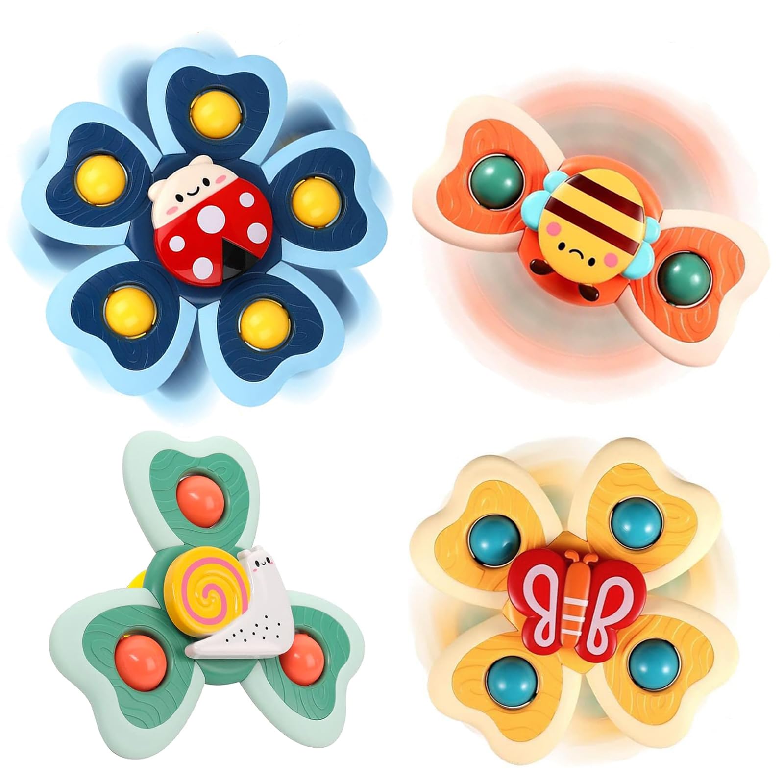 Saugnapf Spielzeug Baby 4 Stück Saugnapf Spinner Spielzeug für Baby Saugspielzeug Sicheres Badewannenspielzeug für Bad Fenster Hochstühle Flugzeug Reise