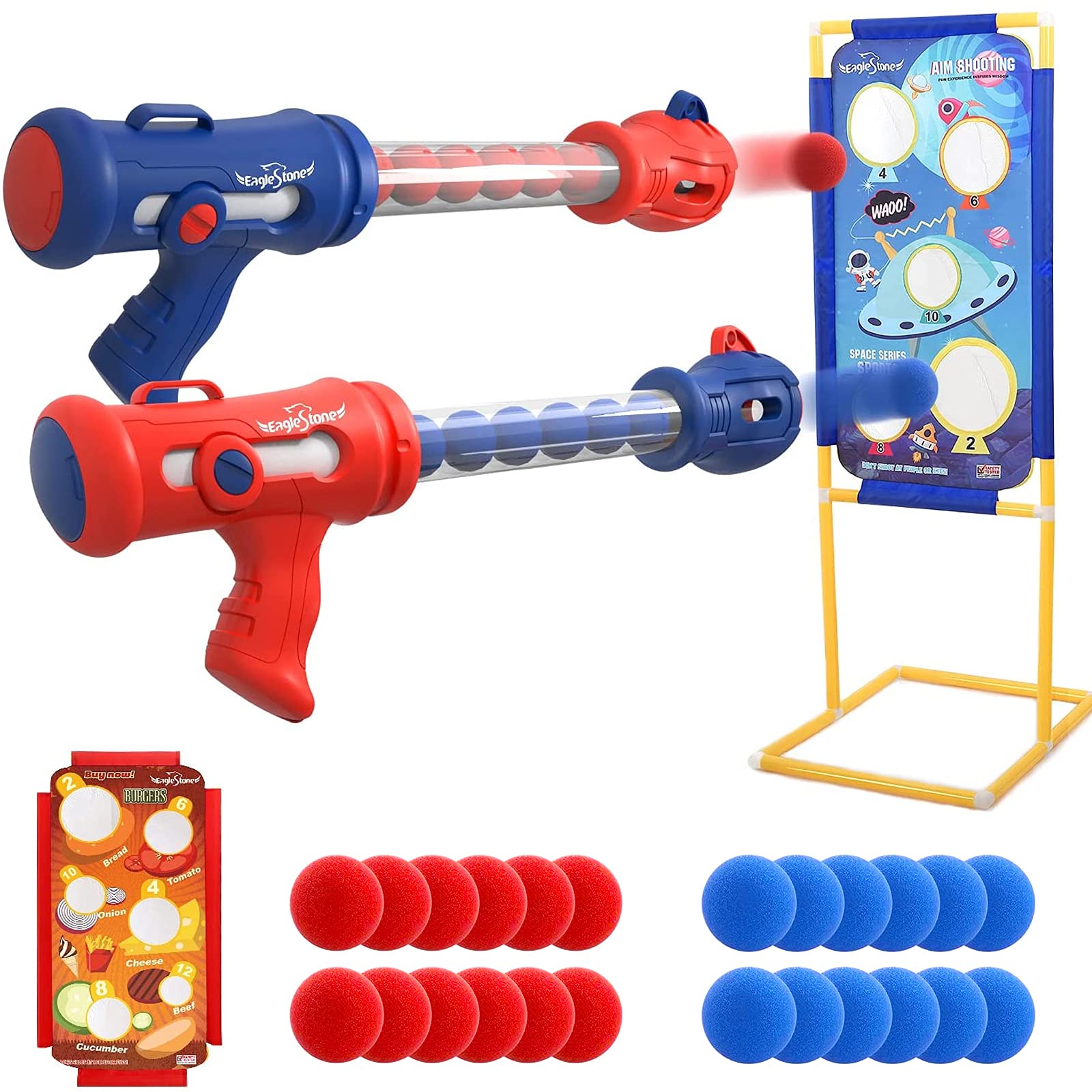 EagleStone Shooting Game Toy for Kids Foam Ball Popper Blaster Air Toy