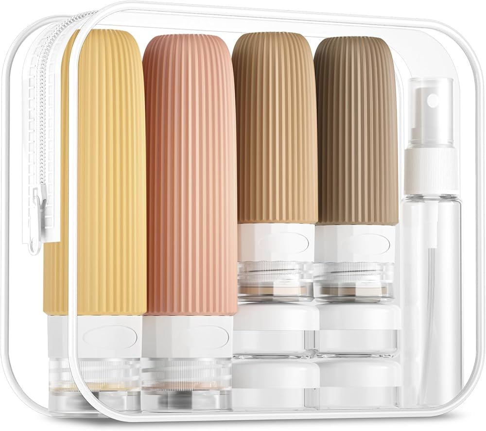 16 Pack Travel Bottles Set, TSA Approved Leak Proof Silicone Squeezable Containers for Toiletries, Refillable Travel Accessories for Conditioner, Shampoo, Lotion & Body Wash Accessories