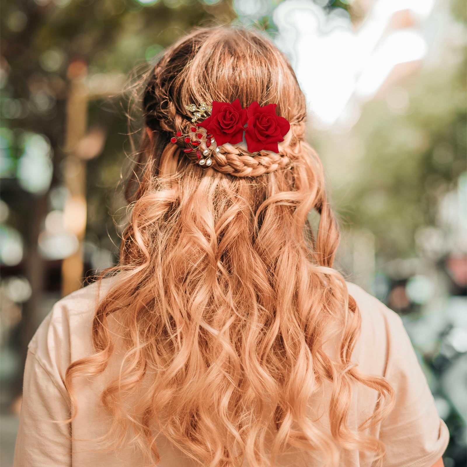 Amazon.com : 2 Pcs Rose Flower Wedding Hair Comb Crystal  display picture 2