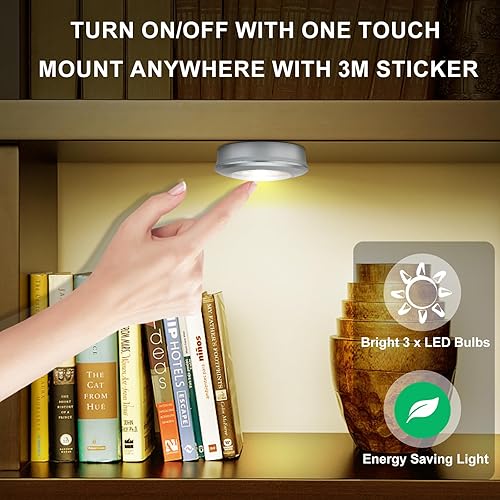 Miniatura 3 de LUXSWAY Luces LED de disco para grifo, mini luces de empuje a pilas, iluminación LED debajo del gabinete, luces adhesivas, luces nocturnas de