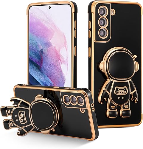 RALEAVO Funda para Samsung Galaxy S21 FE 5G bonita funda de astronauta 6D con función de soporte cubierta de lujo chapada en lujo ajuste delgado