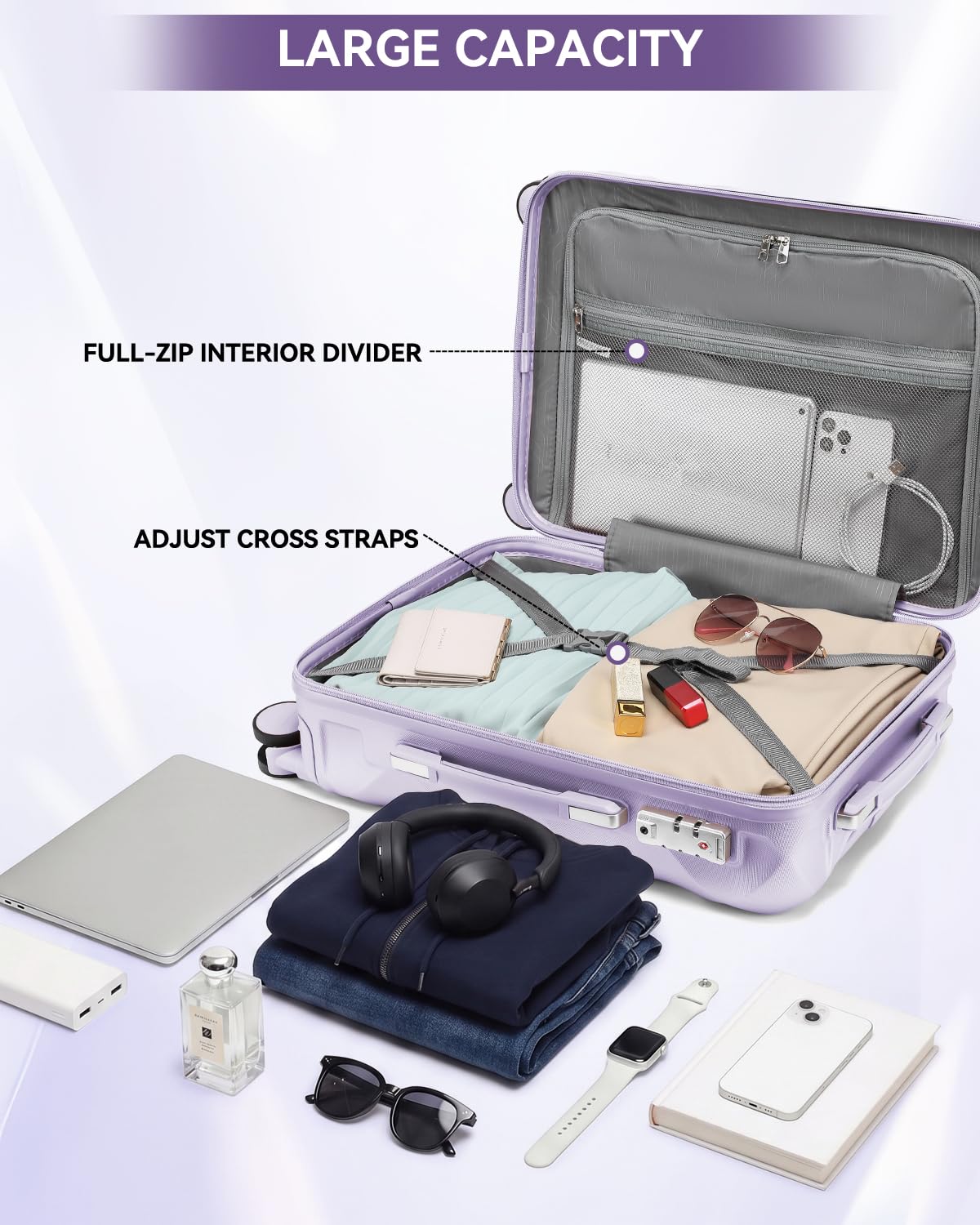Sea Choice Maleta de Cabina 20 Pulgadas con Bolsa de Viaje y Neceser | ABS Rígido Ligero,Ruedas Giratorias 360° Silenciosas,Candado TSA,Para Fin de Semana Avión Mujer Hombre