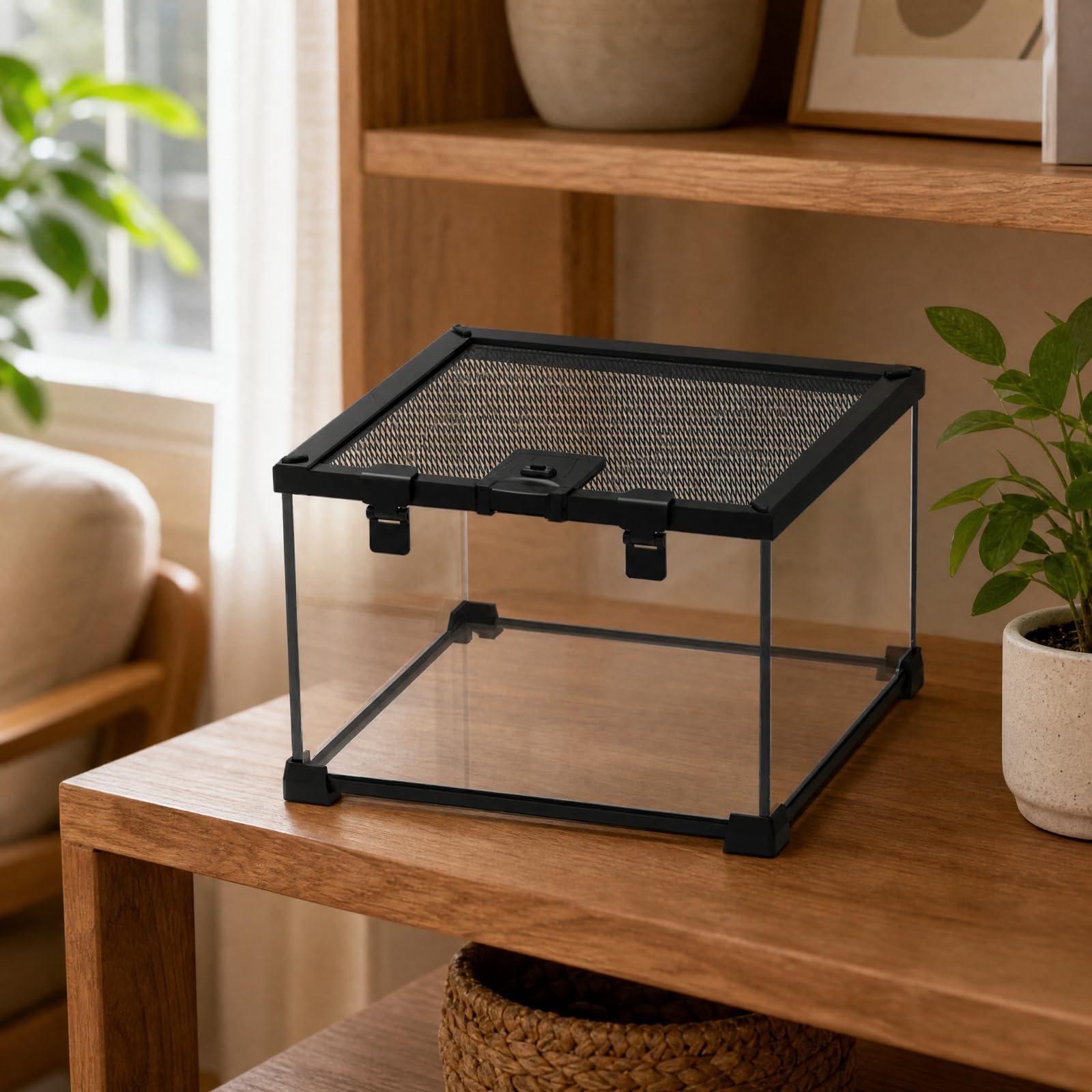 Terrario con Coperchio Ventilato in Rete Resistente Adattabile per Casa, 30x20x20 Cm