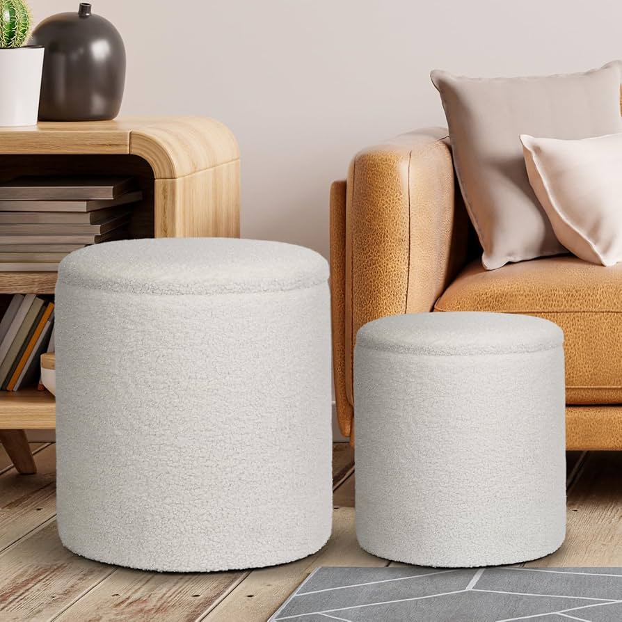 Amazon.com: OGEMXU Ottoman with Storage, 2 Set Round Velvet