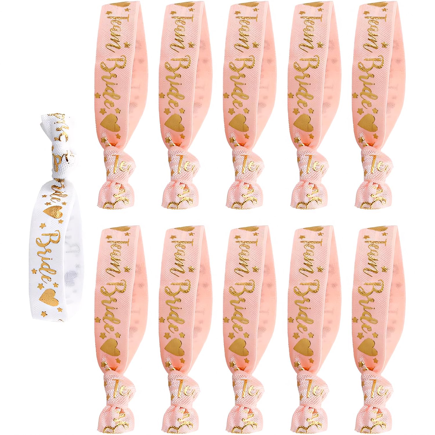 Cumilo 11 Pcs Hen Party Wristbands Set, 1 white Bride and 10 Pink Team Bride Wristbands Hen Party Wristbands for Wedding Bridal Showers and Bachelorette Party