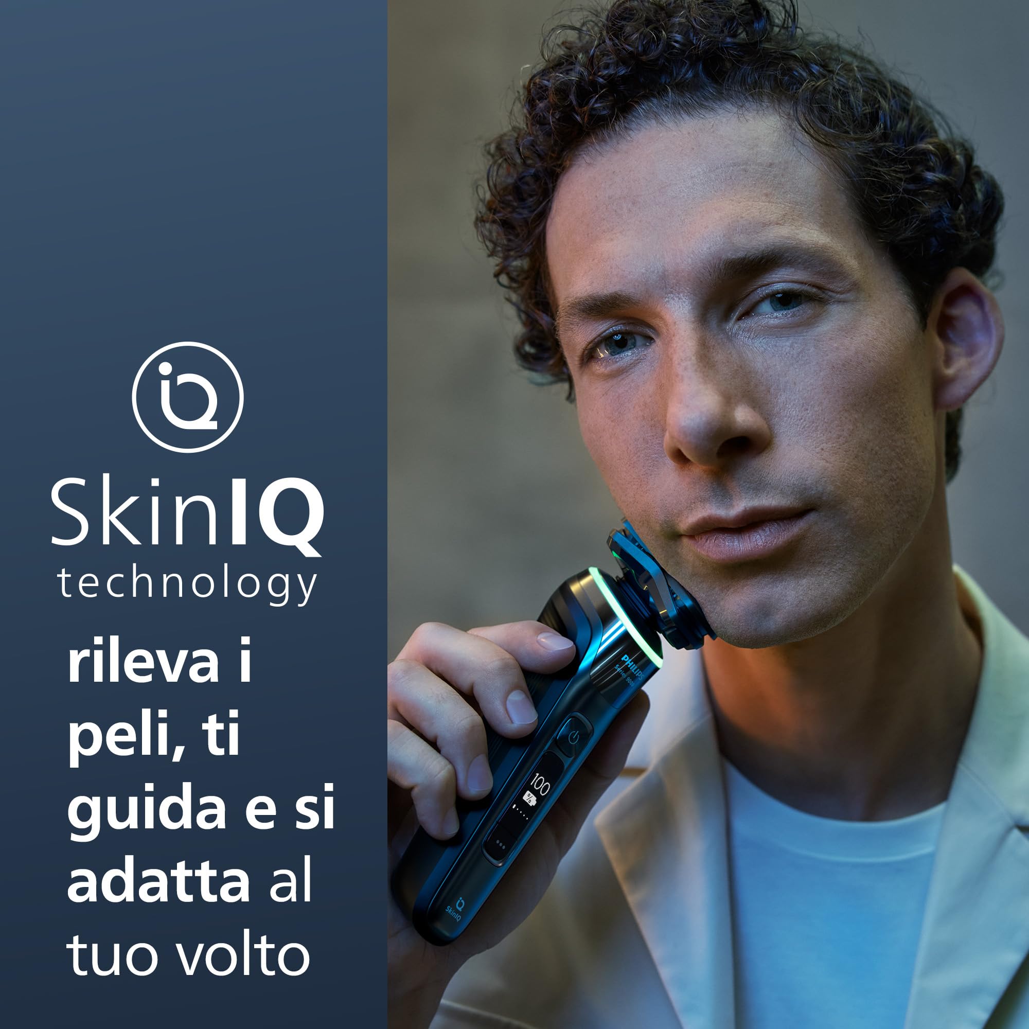 Philips Shaver S9000 - Rasoio elettrico Wet & Dry uomo, tecnologia Lift & Cut e SkinIQ, rifinitore a scomparsa, custodia per la pulizia, supporto di ricarica e custodia da viaggio (modello S9976/63)