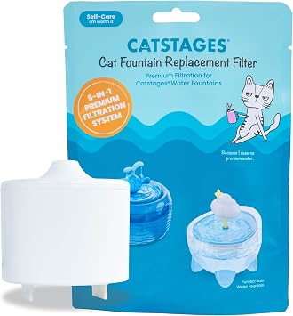 Catstages Cat Fountain Replacement Filter, 5-in-1 Premium Filtration System for Cat Water Fountains Activated Carbon, Ion Exchange Resin & Antibacterial Balls 1 Pack