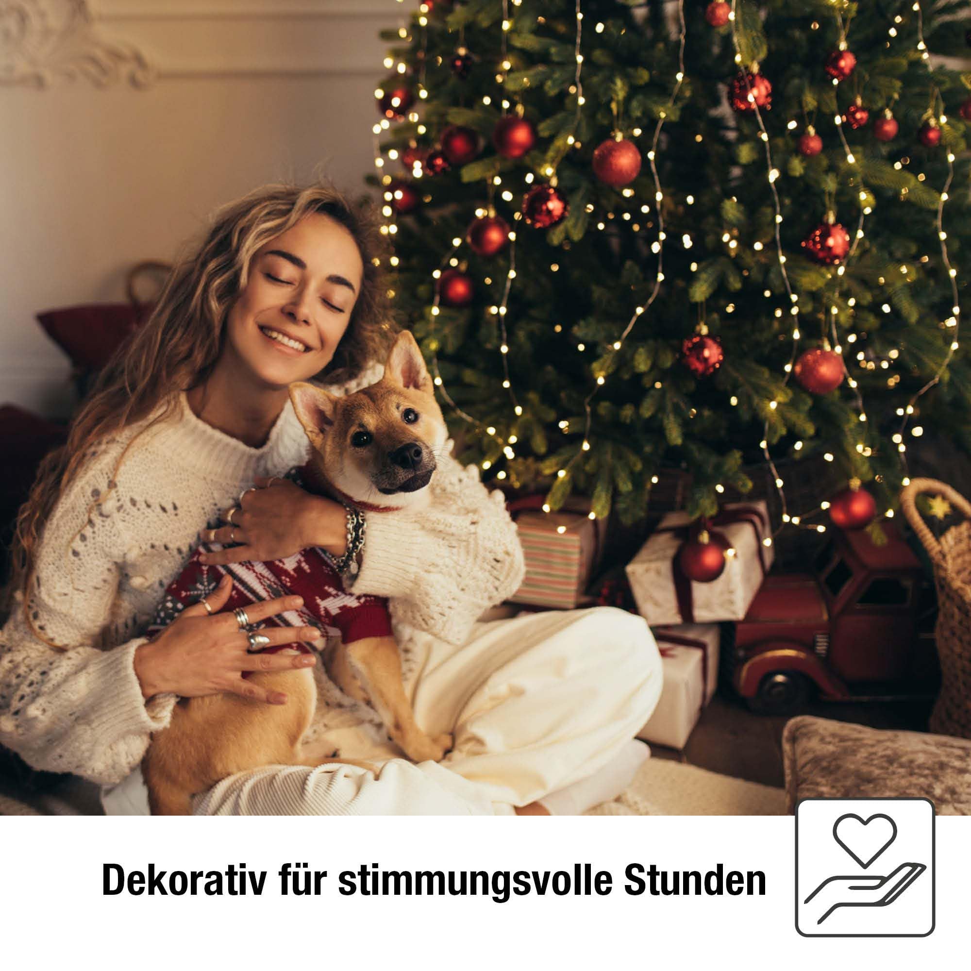 hellum LED Lichtervorhang innen mit 20 Strängen und 300 LEDs in Tauperlenform, beleuchtet 1,90m x 1,50m mit Timer, warmweiß, Lichtervorhang für außen, Weihnachtsbeleuchtung, <59 Lumen 152951