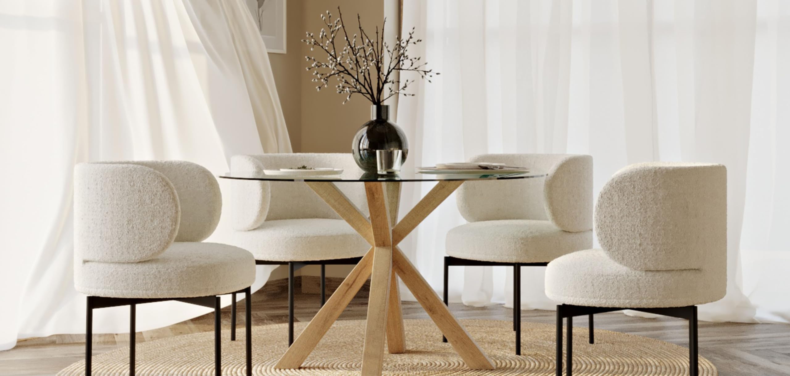 PRIVATEFLOOR Mesa de Comedor Redonda - 120CM - Cristal - Tauwa