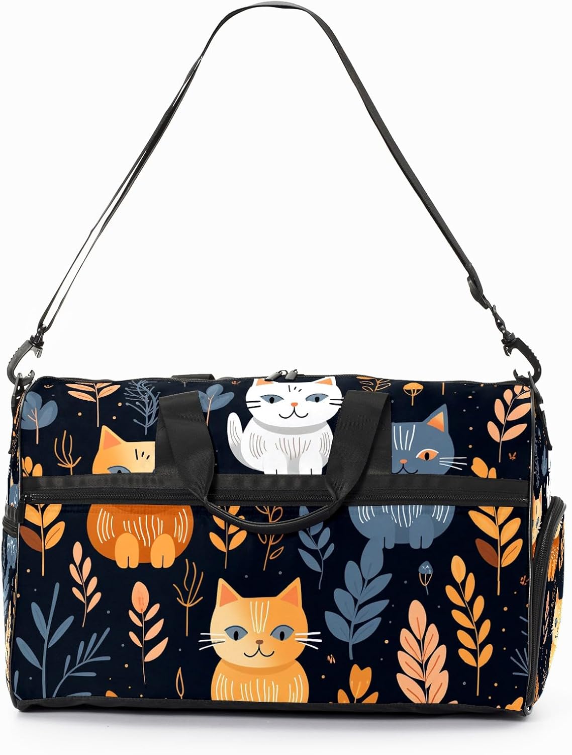 Gym Bag Women's Sports Yoga Bag - Fits up to 13.3" Laptop + Shoe Compartment, Overnight Weekender Bag Travel Bag, Dance Bag, Cute Cat - 31