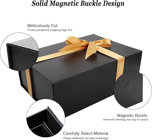 Miniatura 4 de Caja de regalo con tapa, cierre magnético negro, cajas decorativas para Navidad, Acción de Gracias, cumpleaños, boda, dama de honor con tarjeta de