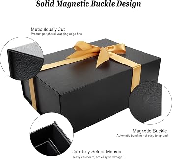 Amazon.com: Caja de regalo con tapa, cierre magnético negro, cajas