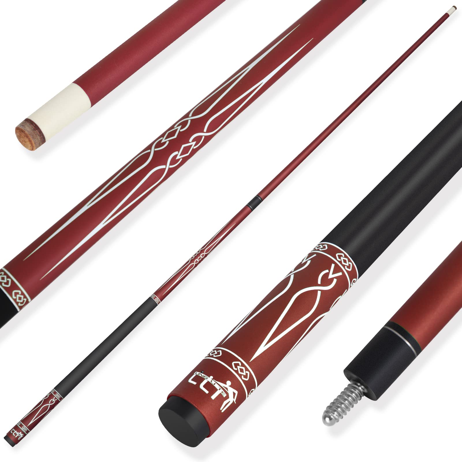 LING LI TE LLT 58-Inch Segmented Matte Glass Fiber Graphite Composite Billiard Cue, Billiard Cue (Red, 20 Ounces)