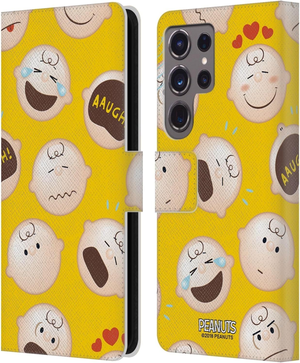 Head Case Designs Officially Licensed Peanuts Charlie Brown Character Patterns Leather Wallet Case Compatible with Samsung Galaxy S24 Ultra 5G