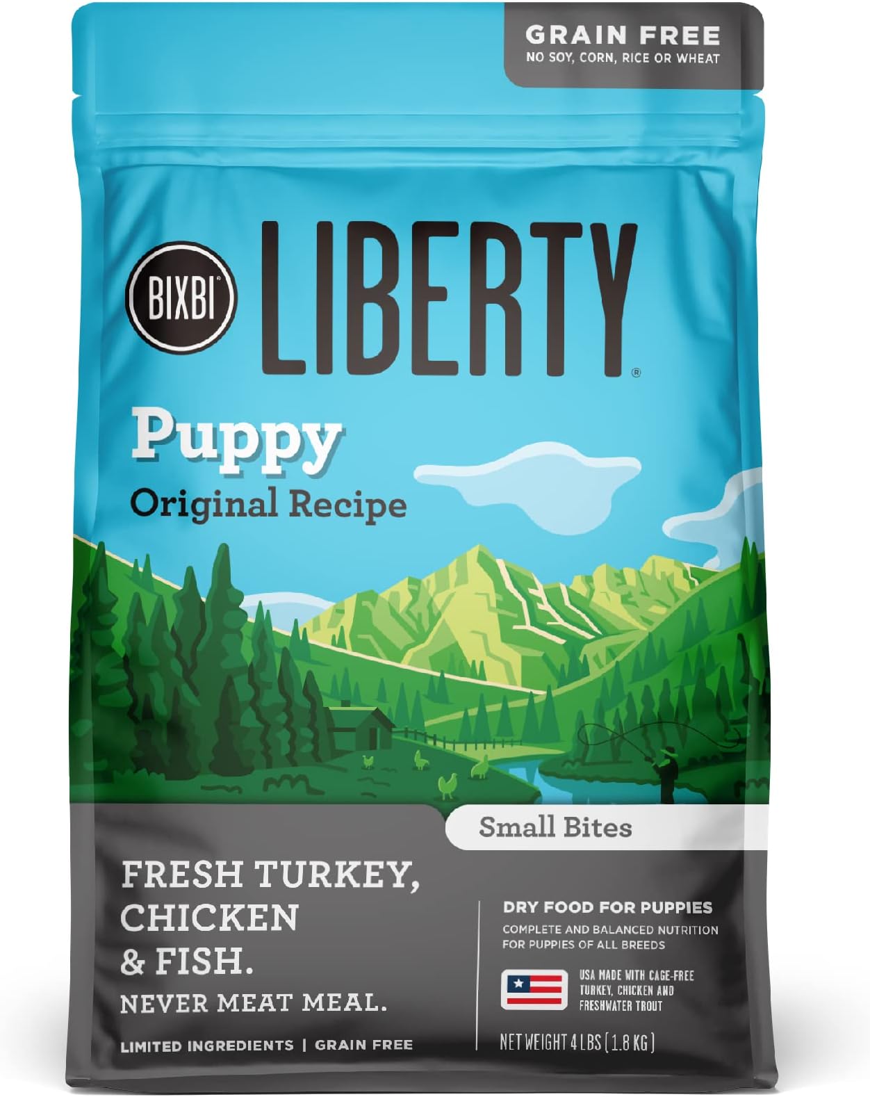 Liberty Grain Free Dry Dog Food, Original Recipe Puppy, 4 lbs - Fresh Meat, No Meat Meal, No Fillers - Gently Steamed & Cooked - No Soy, Corn, Rice or Wheat for Easy Digestion - USA Made