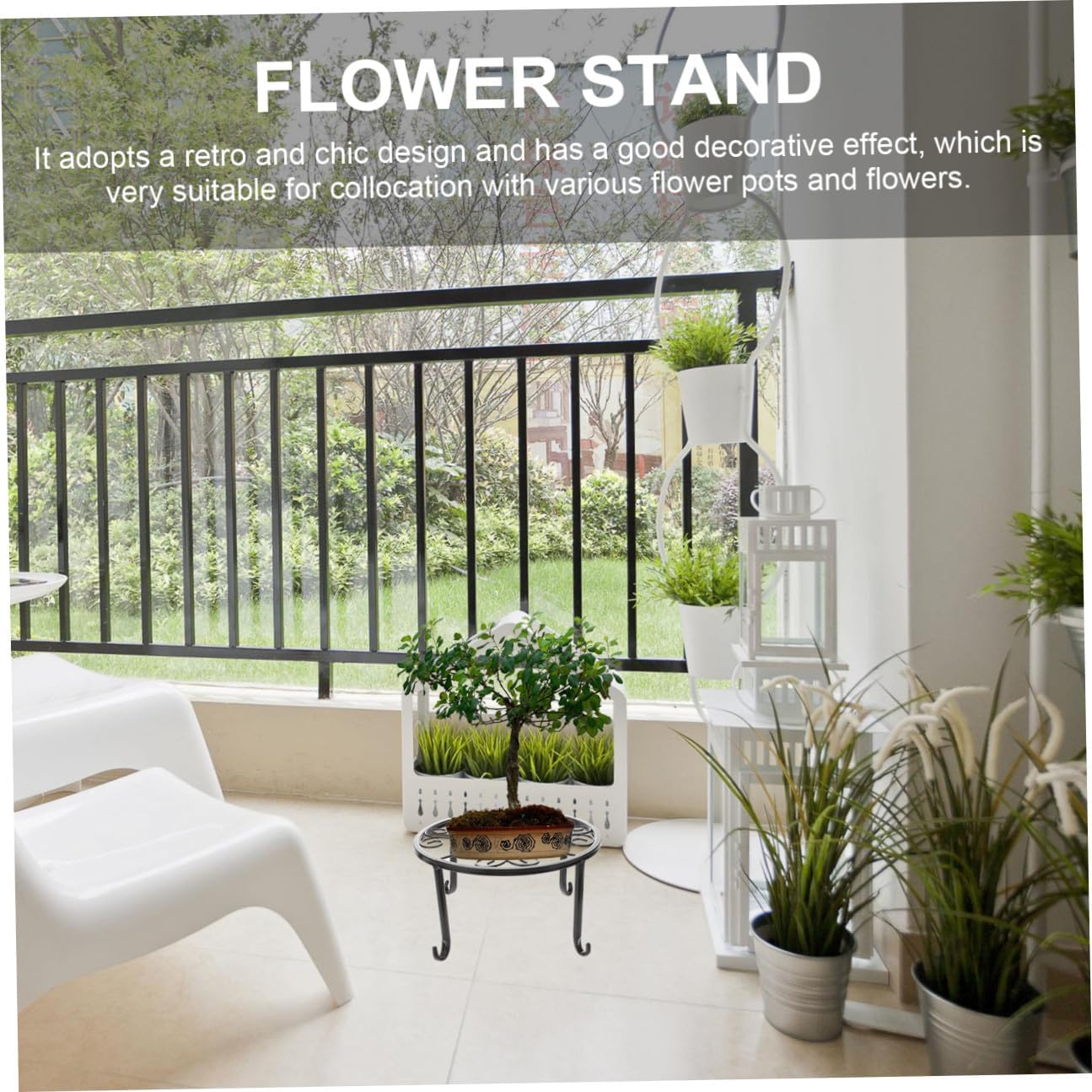 POPETPOP 4pcs Hollow Style Iron Art Flower Stand Plant Pot Holder for Use Elegant Floor Display for Balcony Garden Home Decor