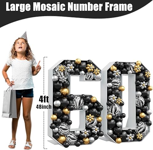 Miniatura 3 de Números de mosaico para globos con el número 60, marco de globos de 4 pies, números de marquesina de 4 pies, kit de números de cartón grandes, kit