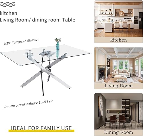 Miniatura 7 de Knocbel Mesa de comedor rectangular contemporánea de vidrio templado con doble pedestal mesa de comedor de cocina acabado de alto brillo altura