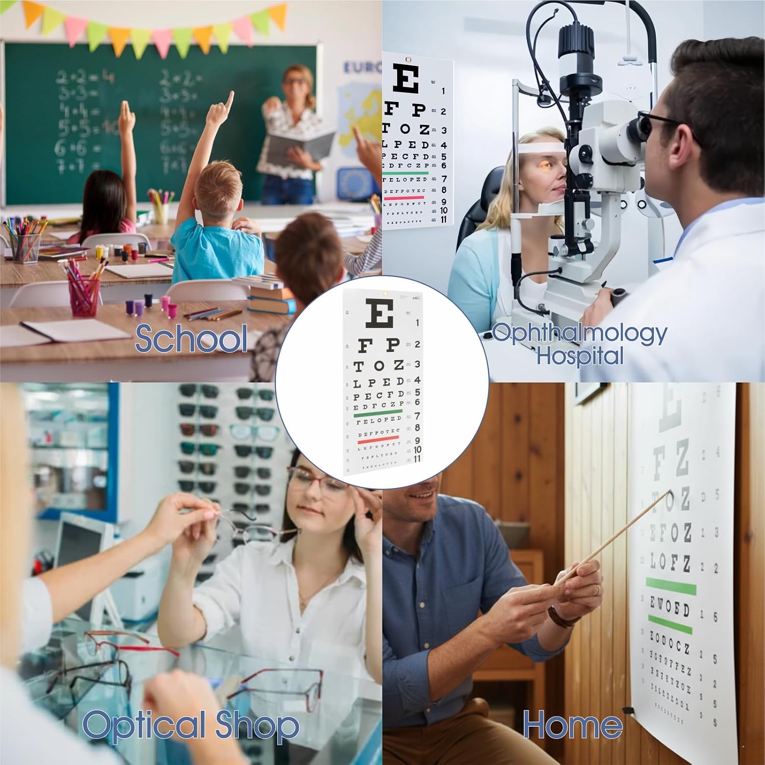 Snellen Eye Chart with Letters, PVC Wall Hanging Vision Test Chart, Non-Reflective Visual Acuity Chart for Home, School & Classroom – 5 Pack