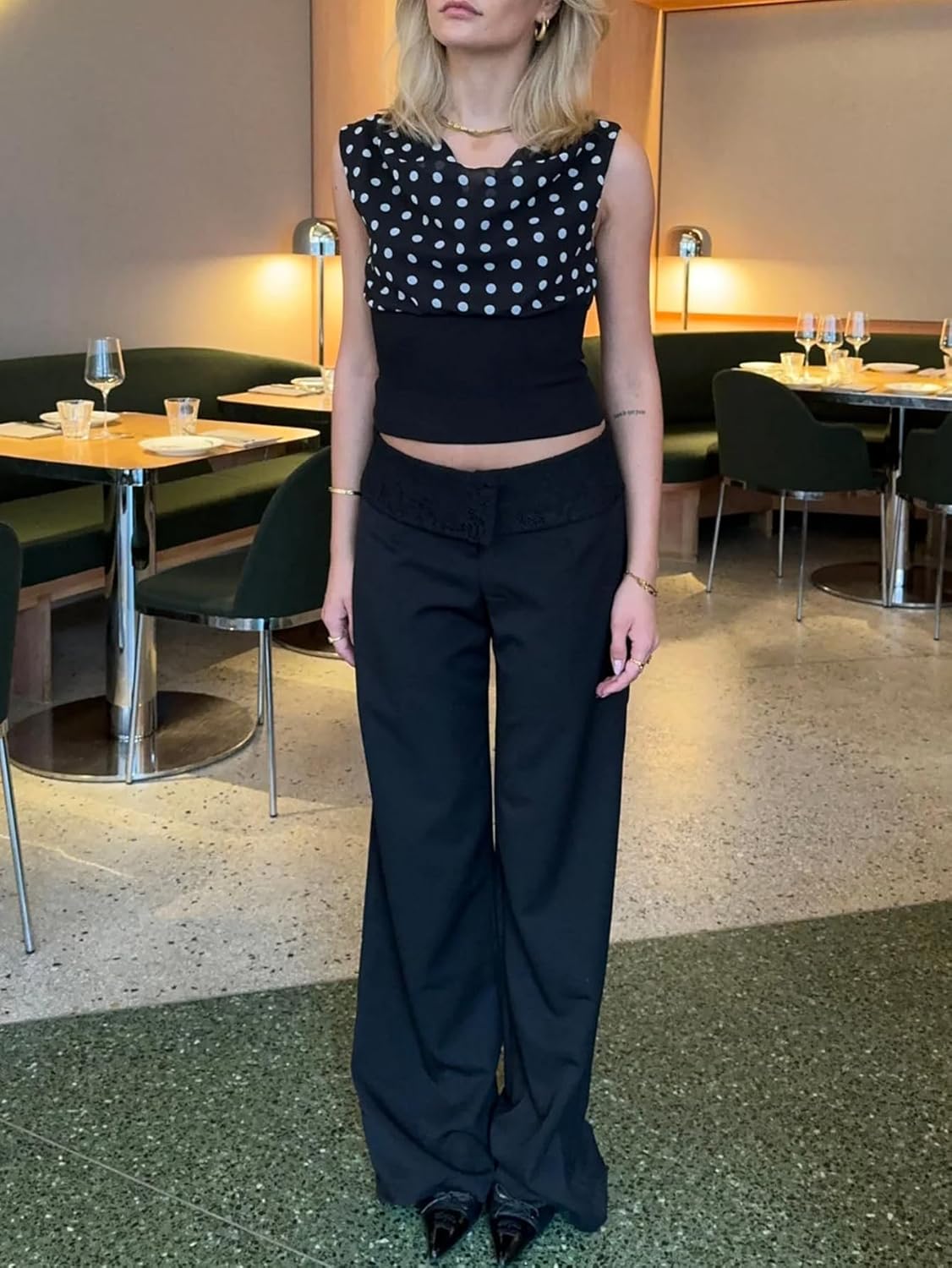 YELAIVP Polka Dot Off Shoulder Tops for Women Backless Tie Slim Waist Sleeveless Shirts Y2K Going Out Crop Tank Top - Image 6