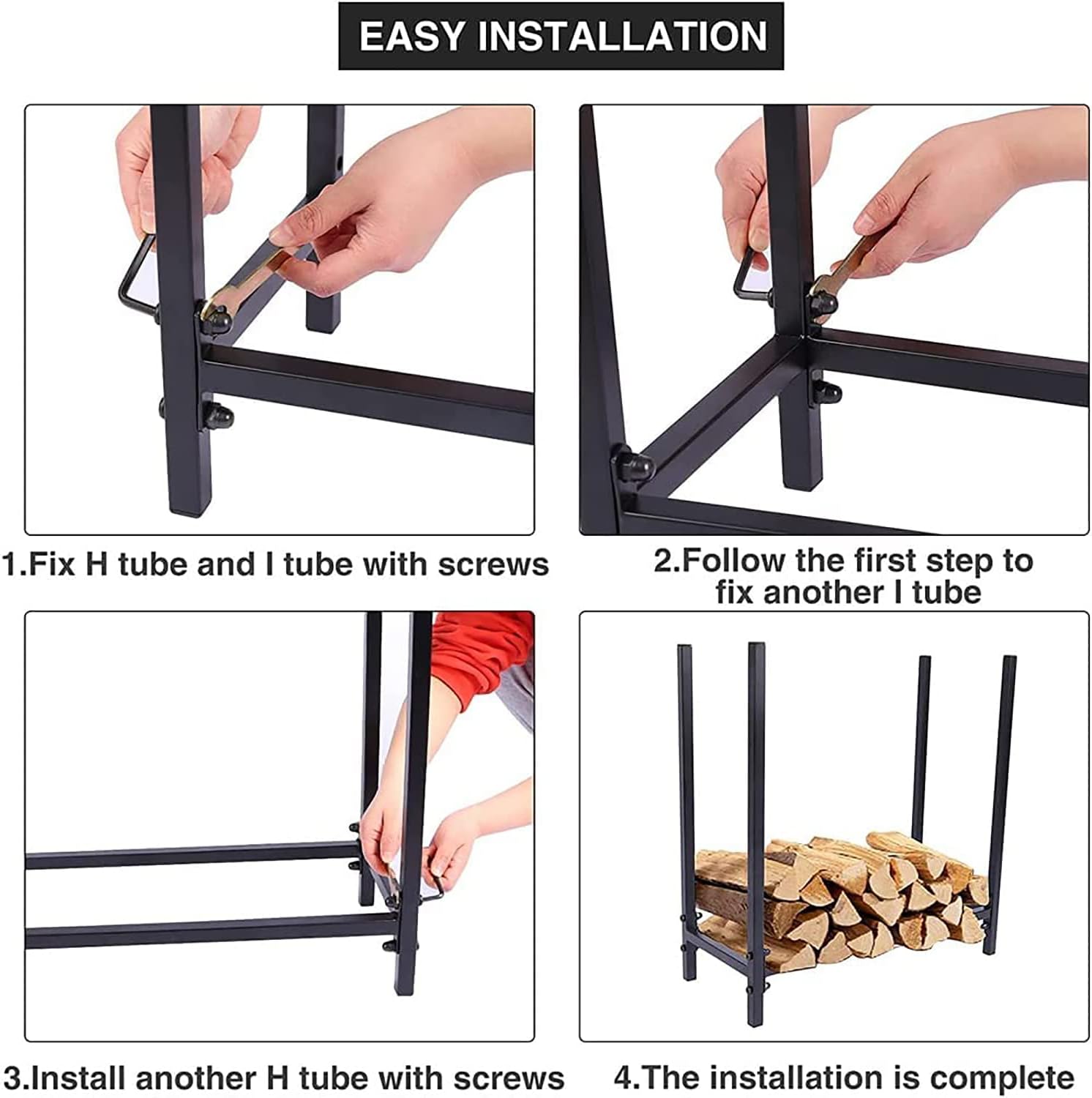 Firewood Rack Outdoor Log Storage Rack Firewood Wood Stacker for Fireplace or Fire Pit Steel Construction with Powder-Coated Bronze Finish.