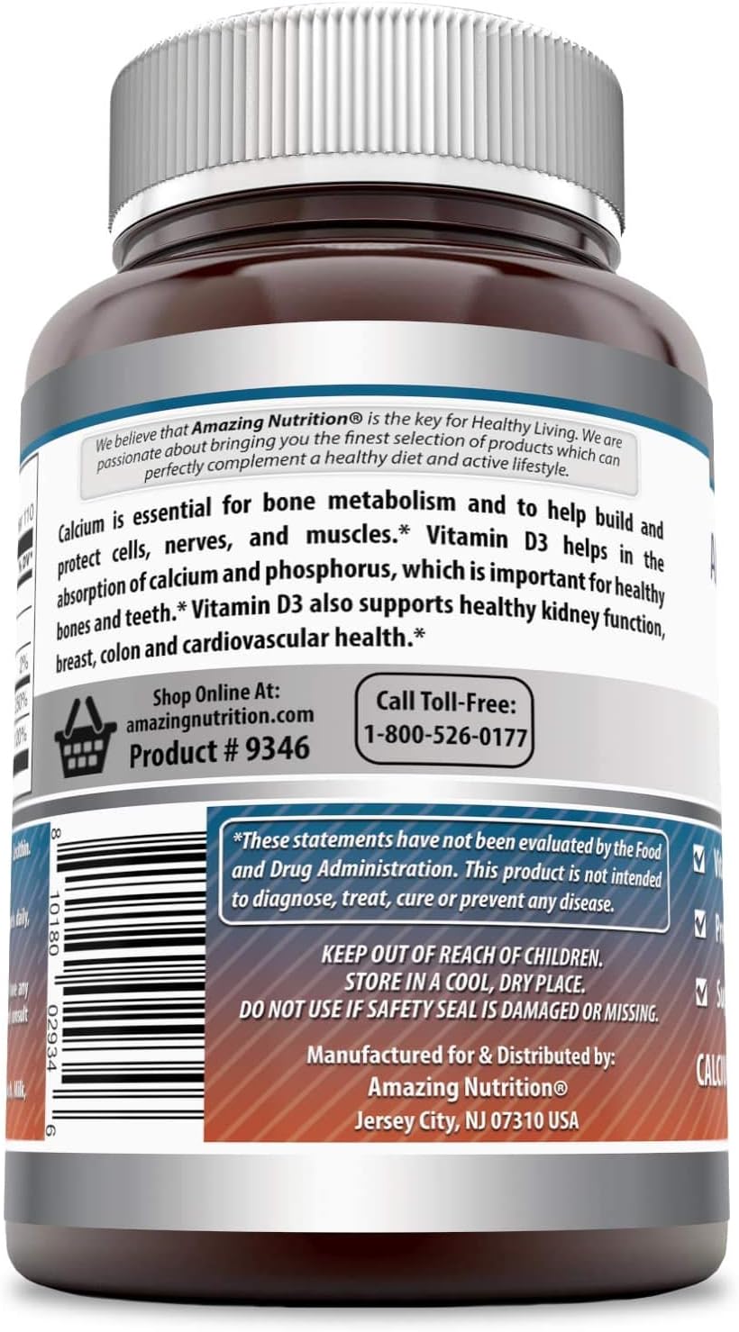 Amazing Formulas Calcium with Vitamin D3 220 Supplement | 1000 Mg | 220 Softgels | Non-GMO | Gluten-Free | Made in USA | Pack of 3