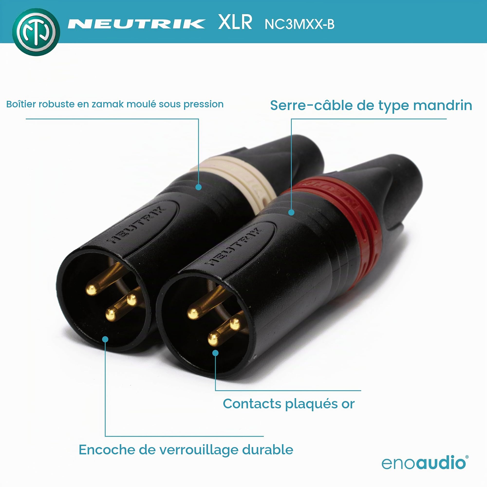 enoaudio Mogami 2534 Quad Câble Paire (L,R) Stéréo Professionnel | Neutrik Gold RCA – XLR mâle | HiFi - 1,5 m
