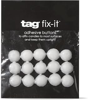 TAG Fix-It Buttons Candle Sticky Dots Pack 15 pc Flat Surface Adhesive Candle Adapter Buttons Home Living Room End Table Fireplace Mantle Table Tabletop Decorative Accessories White