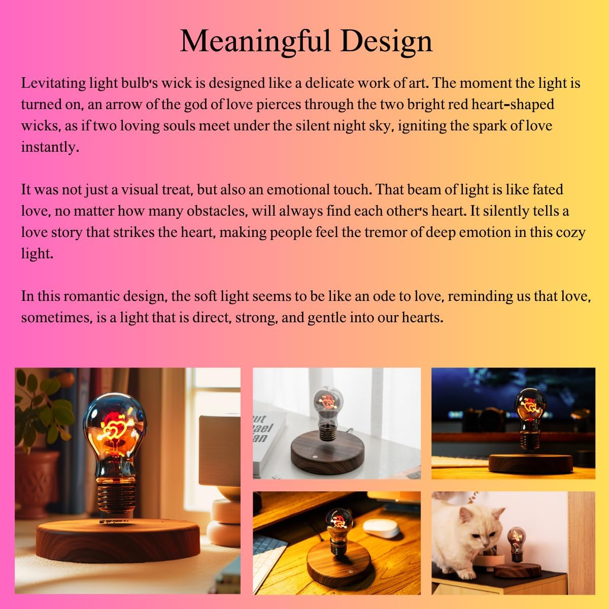 MOOCCI Levitating Heart Bulb Lamp, Magnetic Floating Light with Warm Glow, Romantic Bedroom Night Light, Perfect Easter Day Gift for Wife Girlfriend Woman, Unique Home Decor Tech Gadget
