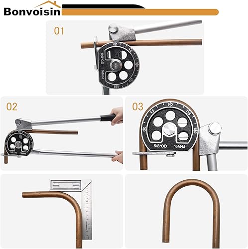 Vista 4 de Bonvoisin 5/8" OD Tubing Bender Manual Pipe Tube Bender 180 Degree HVAC Bending Tool for Copper Aluminum Pipes Air Conditioner Refrigeration Repair
