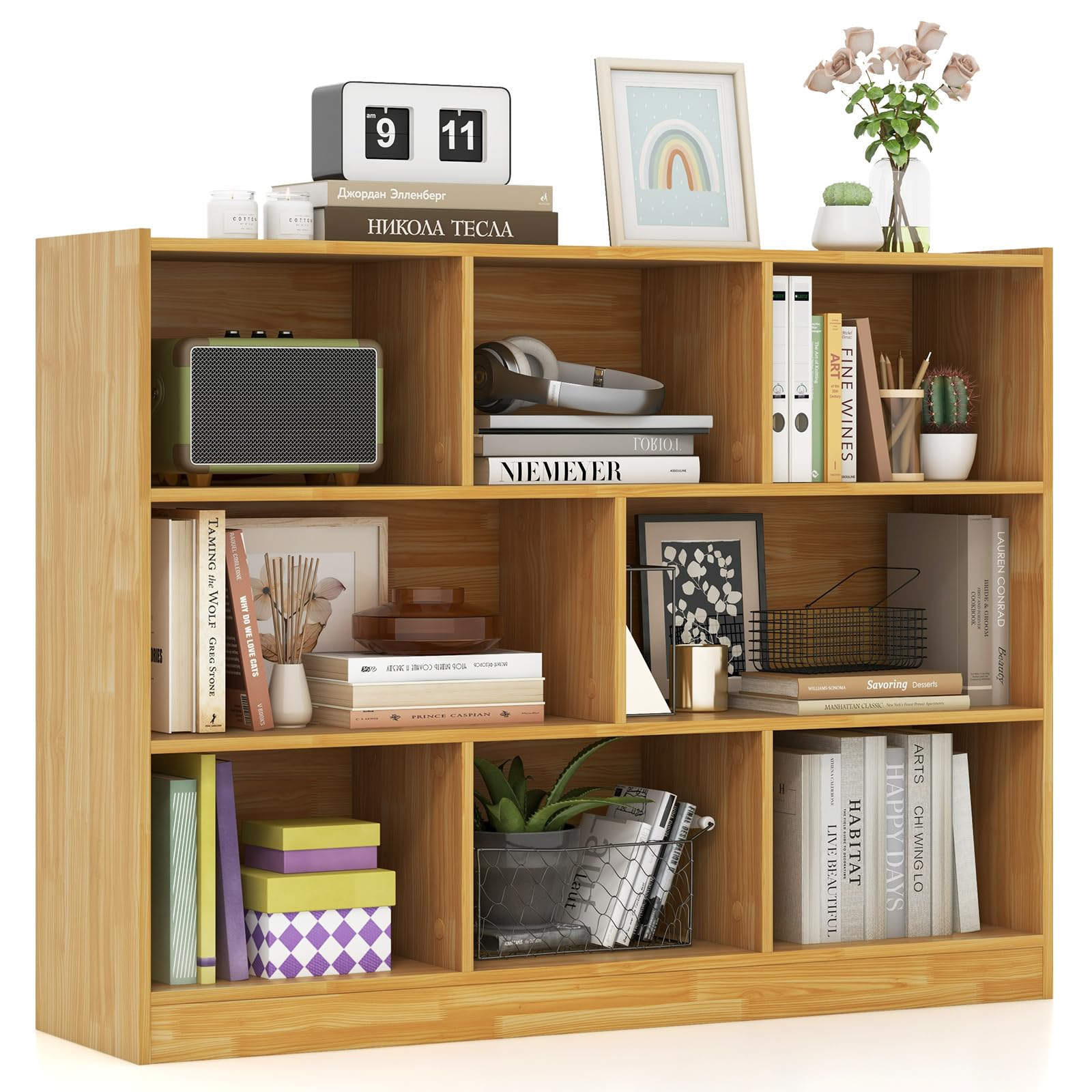 Sada 2 malých knihovniček - Geometrická dřevěná knihovna se 2 policemi - Moderní odkládací stolek do ložnice nebo kanceláře
