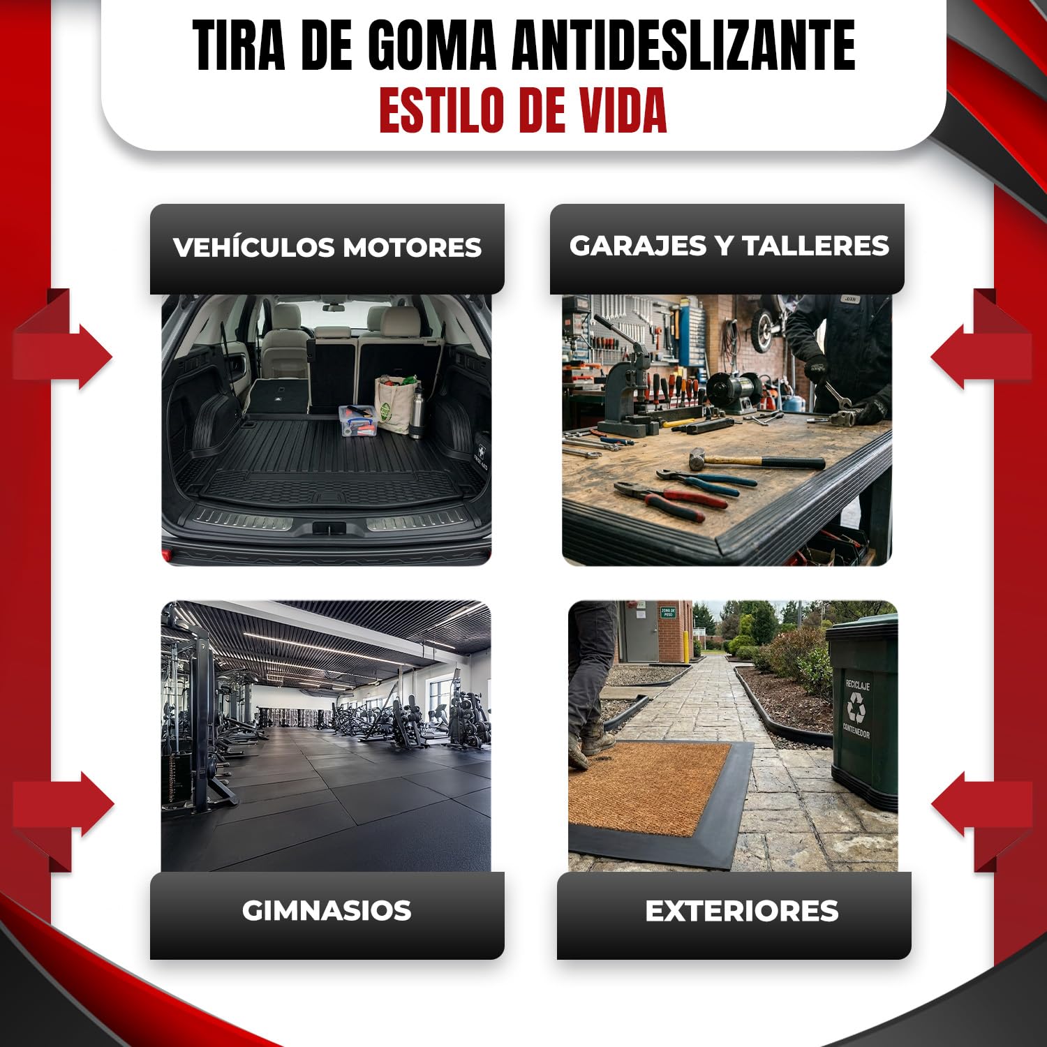Tiras de Goma SBR en Rollo Antideslizante, Resistentes a Aceites y Alta Durabilidad para Taller, Gimnasio, Aislamiento y Uso Industrial; 25, 50 Y 100 mm Ancho, 1, 3 y 6 m Largo, 3 y 5 mm Espesor